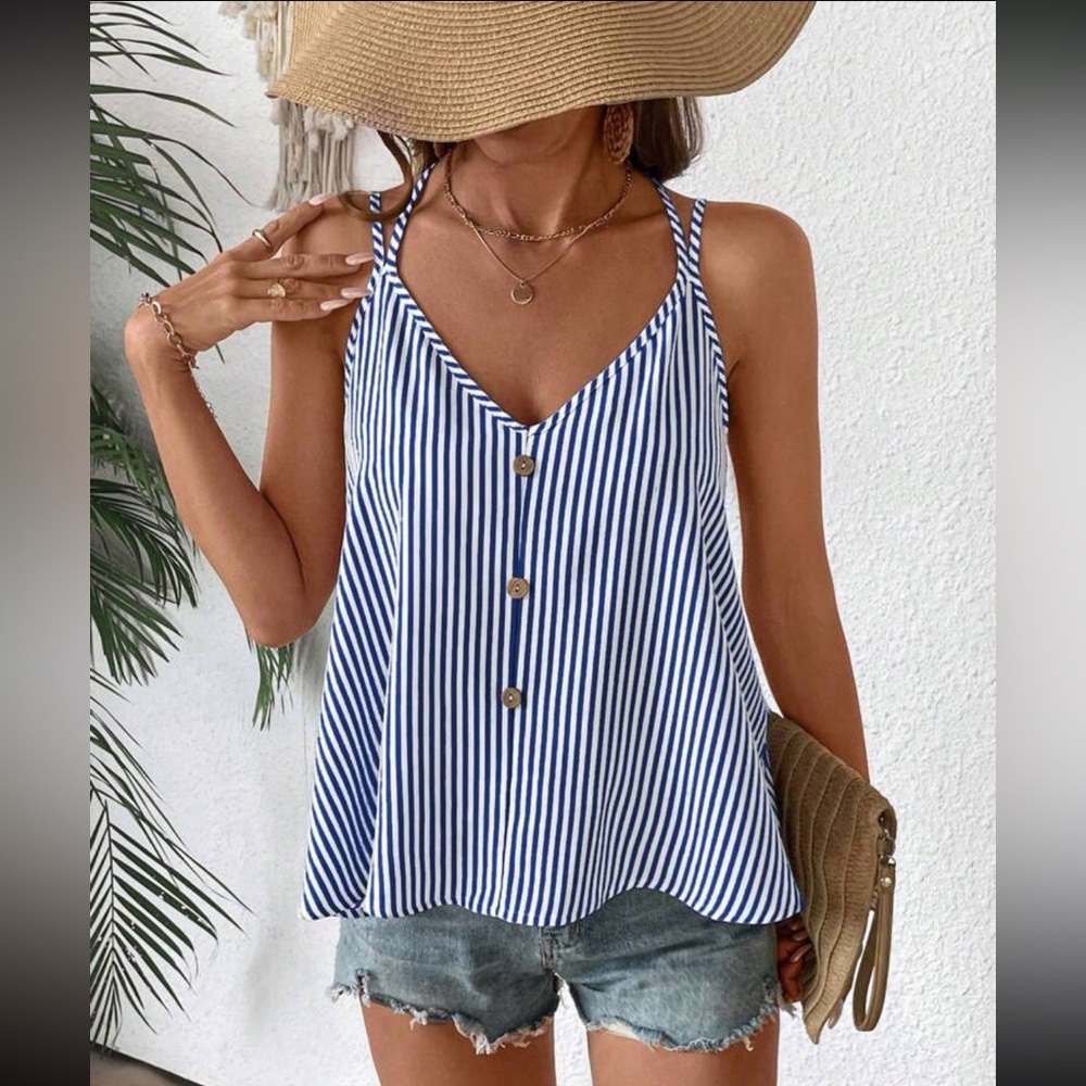 Striped Blue and White Women's Halter Top